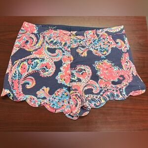Lilly Pulitzer Shorts Womens 14 Pink Blue Buttercup Stretch Scalloped